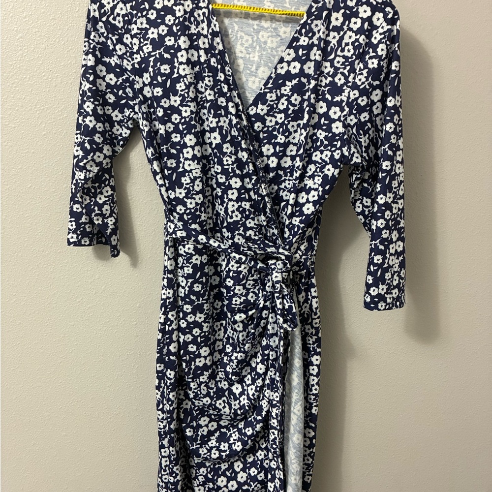 Floral Wrap Dress in Navy and White